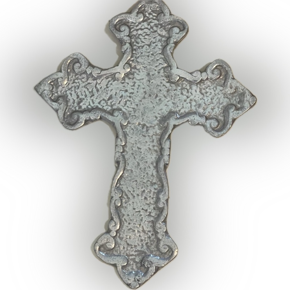 Mexican Pewter Cross Vintage Wall Decor  9”